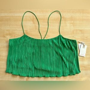 Good American Plisse Bungee Strap Crop Top in Summer Green - Size 5/6  2X/3X NWT